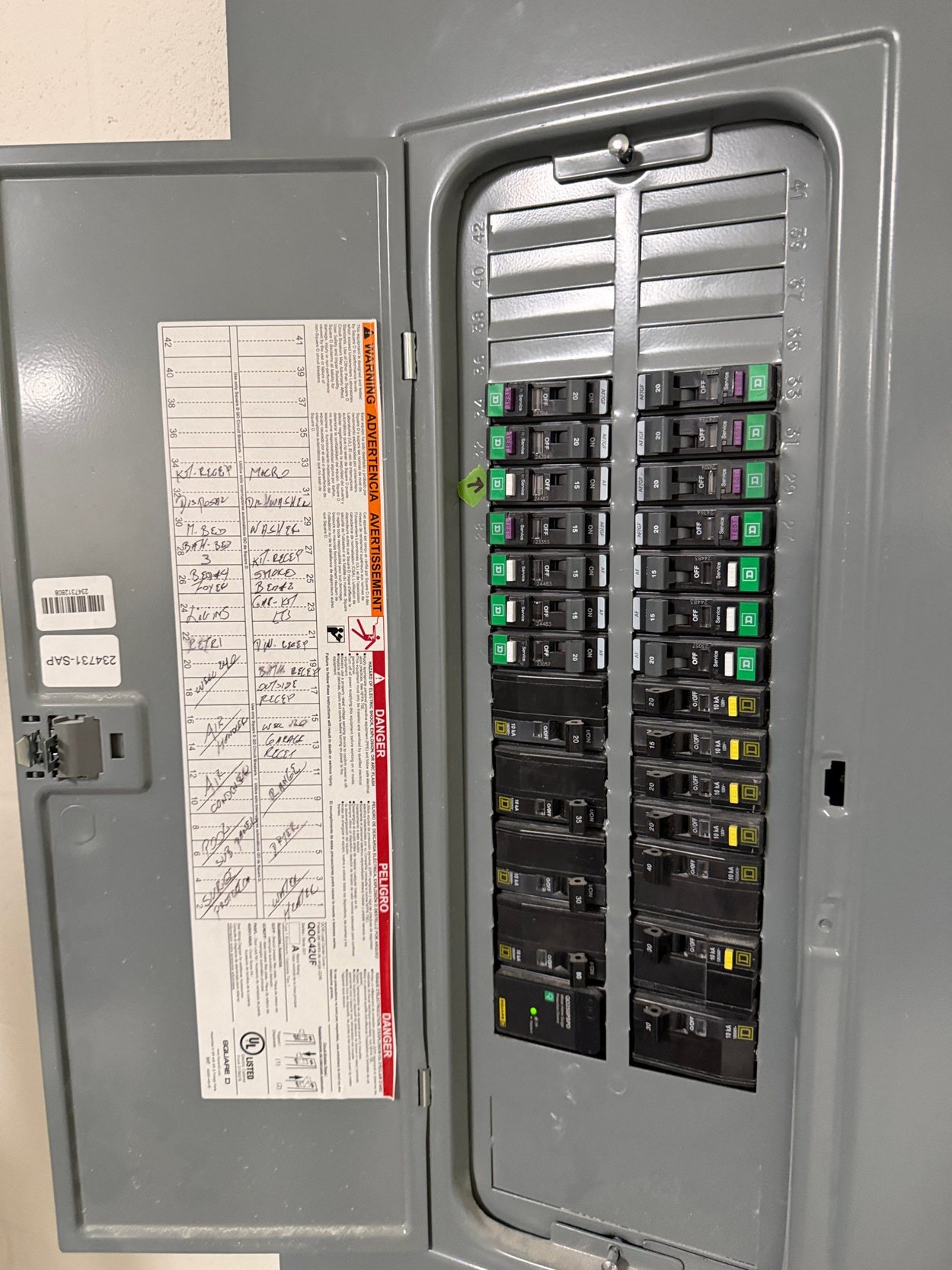 Panel with the circuit directory filled in — the kind of documentation an inspector looks for.